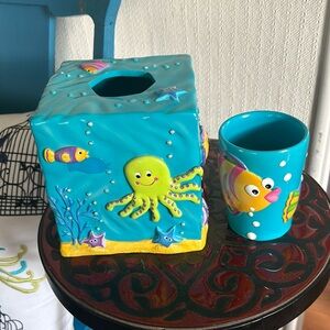 Ceramic Sea Creature Underwater Ocean Tissue Box Cover & Cup